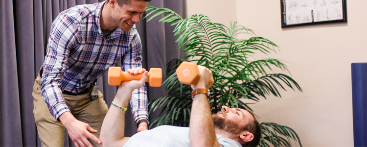 Client lifting weights