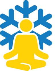 Person meditating in front of a snowflake.